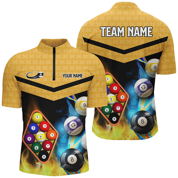 MaxCorners Billiard Yellow Billiard 9 Ball Customized Name, Team Name 3D Polo Shirt For Men