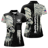 Maxcorners Grunge Camo Skull American Flag Billiard Shirt For Men Custom Patriotic 8 Ball Pool Team Jersey LM3006