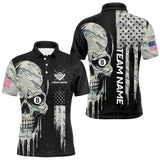 Maxcorners Grunge Camo Skull American Flag Billiard Shirt For Men Custom Patriotic 8 Ball Pool Team Jersey LM3006
