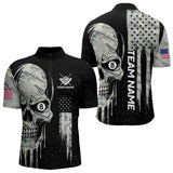 Maxcorners Grunge Camo Skull American Flag Billiard Shirt For Men Custom Patriotic 8 Ball Pool Team Jersey LM3006