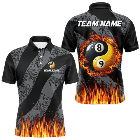 Maxcorners Personalized Flame Ying And Yang 8 Ball & 9 Ball Billiard Shirt For Men, Funny Pool Team Jerseys TU0107