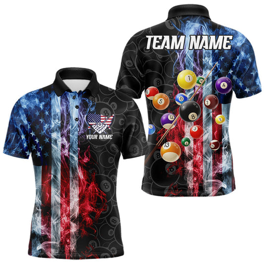 Maxcorners Smoke American Flag 8 Ball Billiard Shirts For Men Custom Patriotic Pool Team Jersey Polo, 1/4 Zip LM2806