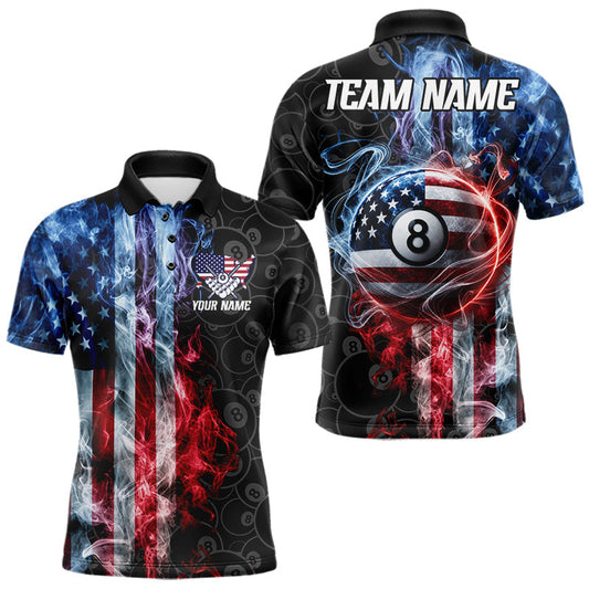 Maxcorners Smoke American Flag 8 Ball Pool Billiard Jersey For Men Custom Patriotic Pool Team Shirts LM2806