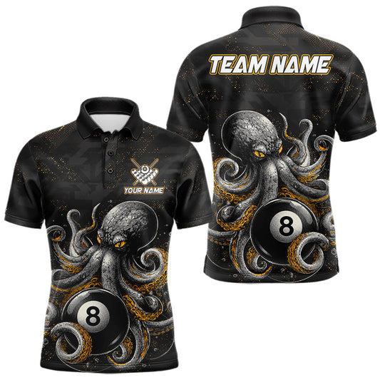 Maxcorners Personalized Funny Octopus 8 Ball Pool Billiard Shirts For Men Billiard Team Jersey Polo & 1/4 Zip