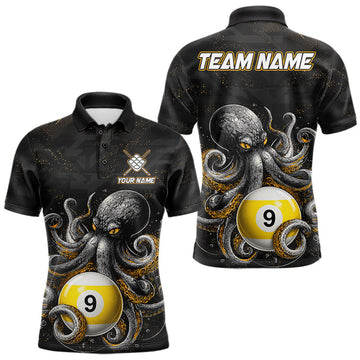 Maxcorners Personalized Funny Octopus 9 Ball Pool Billiard Shirts For Men Billiard Team Jersey Polo & 1/4 Zip