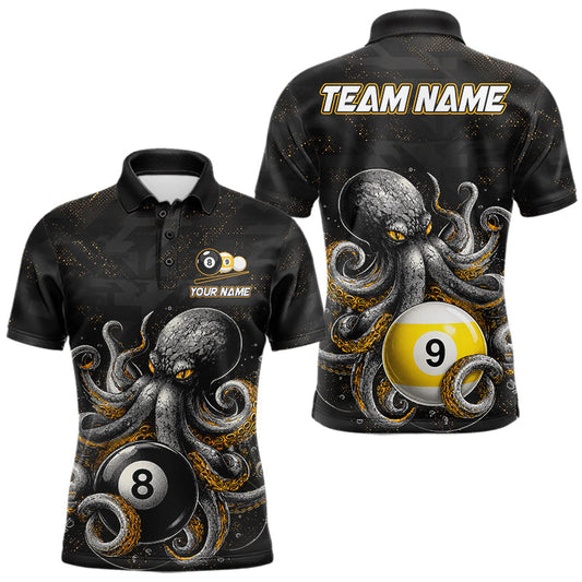 Maxcorners Funny Octopus 8 Ball & 9 Ball Pool Billiard Shirts For Men Custom Pool Team Jersey Polo & 1/4 Zip