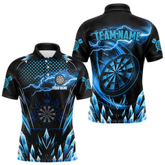 Maxcorners Personalized Blue Icy Lightning Darts Shirt For Men Custom Dart League Team Jersey Polo & 1/4 Zip MT2407