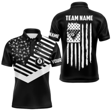 Maxcorners Black American Flag 8 Ball Billiard Jersey For Men Custom Patriotic Billiard Team Shirts Polo, 1/4 Zip LM2709