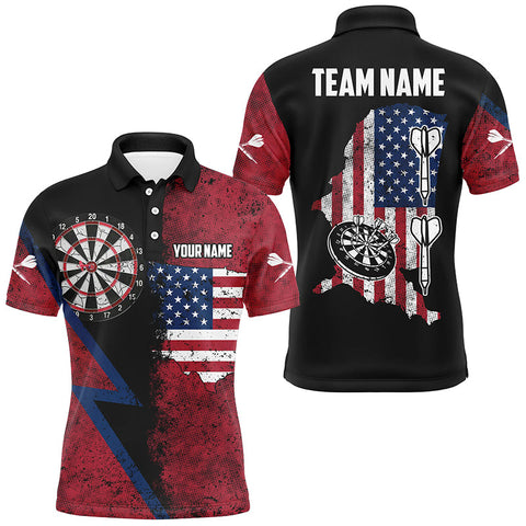 Maxcorners Retro American Flag Mens Darts Polo Shirt Custom Patriotic Darts Shirt For Men Dart Jerseys