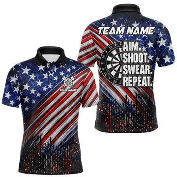 Maxcorners American Flag Aim Shoot Swear Repeat Darts Shirts For Men Custom Darts Team Jersey Polo & 1/4 Zip