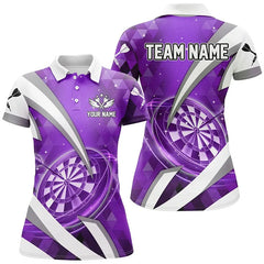 Maxcorners Personalized Purple Jersey Dartboard 3D Women Darts Polo & Quarter Zip Custom Team League Dart Shirts