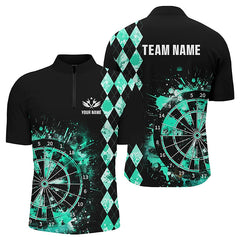 Maxcorners Custom Turquoise Grunge Dartboard Argyle Pattern Dart Shirts For Men, Best Darts Team Jerseys