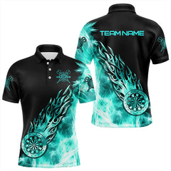 Maxcorners Black And Turquoise Light Icy Men Darts Polo & Quarter Zip Custom Dart Shirts For Team Dart Jerseys