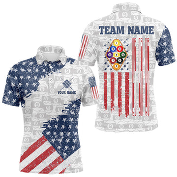 Maxcorners Grunge American Flag 9 Ball Billiard Shirt For Men Custom Patriotic Pool Team Jersey Polo, 1/4 Zip LM2512