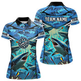 Maxcorners Blue 3D Shark Custom Ocean Camo Darts Shirts For Men Custom Polo & Quarter Zip Shark Dart Jerseys