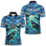 Maxcorners Blue 3D Shark Custom Ocean Camo Darts Shirts For Men Custom Polo & Quarter Zip Shark Dart Jerseys