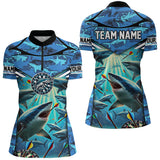 Maxcorners Blue 3D Shark Custom Ocean Camo Darts Shirts For Men Custom Polo & Quarter Zip Shark Dart Jerseys