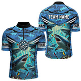 Maxcorners Blue 3D Shark Custom Ocean Camo Darts Shirts For Men Custom Polo & Quarter Zip Shark Dart Jerseys