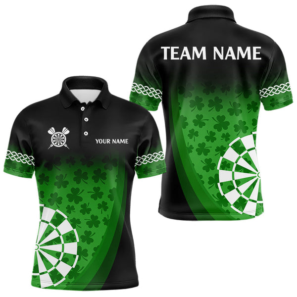 Maxcorners Black And Green Clovers Luckiest Shamrock Dart Shirts For Men Custom St Patrick Day Dart Jerseys