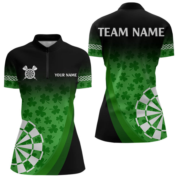 Maxcorners Black And Green Clovers Luckiest Shamrock Dart Shirts For Men Custom St Patrick Day Dart Jerseys