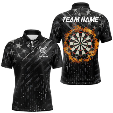 Maxcorners Black US Flag Dartboard Fire Darts Shirt For Men Custom Darts Jersey Team Polo & 1/4 Zip LM2602