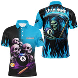 Maxcorners Custom Blue Flaming Grim Reaper 8 Ball Pool Billiard Shirt For Men, Funny Skull Pool Team Jersey TU0107