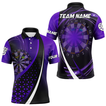 Maxcorners Black Purple Lights Dart Polo, 1/4 Zip Custom Dart Shirt For Men Dart Jersey LM1203