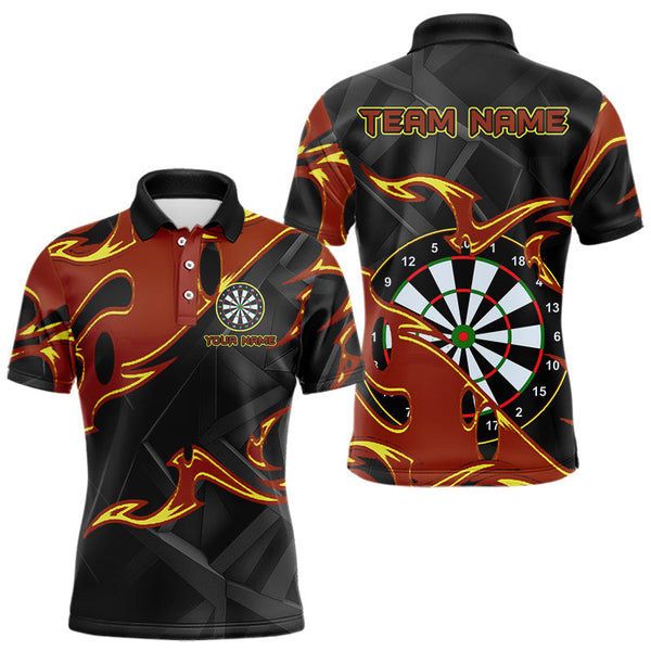 Maxcorners Custom Black And Orange Tribal Flame Dart Shirts For Men, Darts Team Jerseys Polo & Quarter Zip TU0107