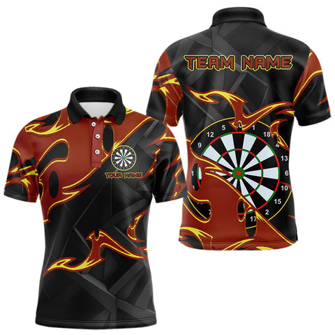 Maxcorners Custom Black And Orange Tribal Flame Dart Shirts For Men, Darts Team Jerseys Polo & Quarter Zip TU0107