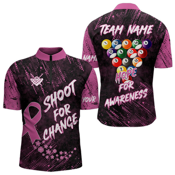 Maxcorners Shoot For Change Breast Cancer Awareness Billiard Shirt For Men Custom Pink Ribbon Billiard Jersey LM2707