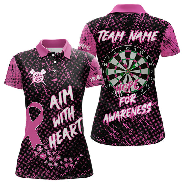 Maxcorners Aim With Heart Pink Ribbon Darts Shirt For Men Custom Breast Cancer Awareness Darts Jersey LM2707