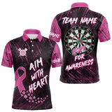 Maxcorners Aim With Heart Pink Ribbon Darts Shirt For Men Custom Breast Cancer Awareness Darts Jersey LM2707