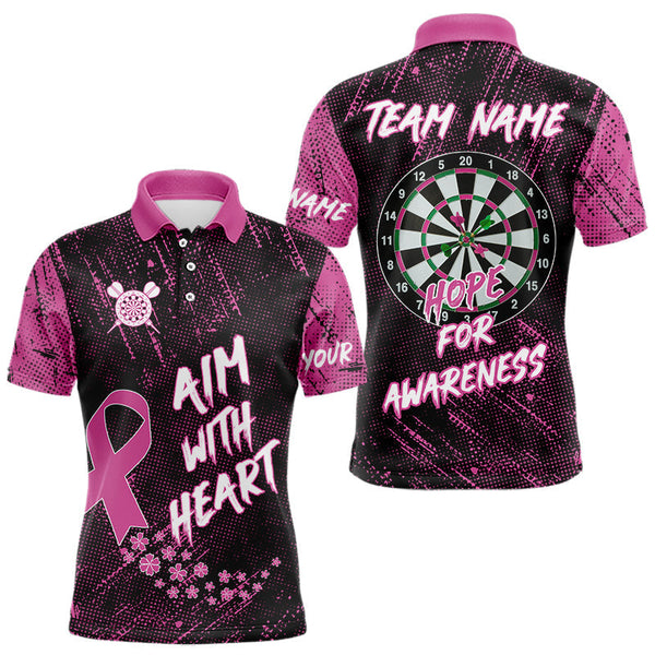 Maxcorners Aim With Heart Pink Ribbon Darts Shirt For Men Custom Breast Cancer Awareness Darts Jersey LM2707