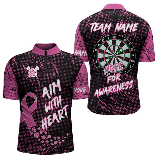 Maxcorners Aim With Heart Pink Ribbon Darts Shirt For Men Custom Breast Cancer Awareness Darts Jersey LM2707