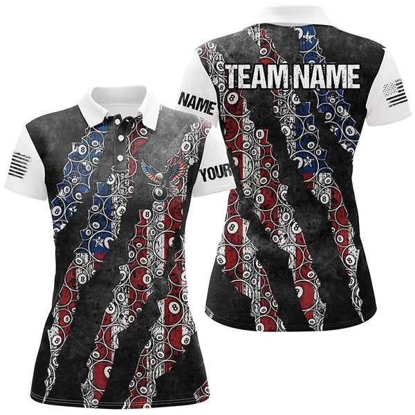 Maxcorners Grunge American Flag 8 Ball Pattern Billiard Jersey Customized Name, Team Name 3D Shirt