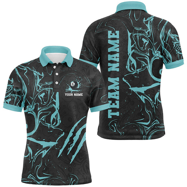 Maxcorners Personalized Black And Turquoise Grunge Billiard Polo, 1/4 Zip Shirts, Billiard Jerseys