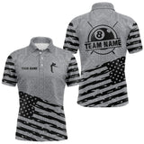 Maxcorners Personalized Grey US Flag 8 Ball Billiard Shirt For Men Custom Billiard Team Shirt, Pool Jerseys TU3009