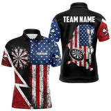 Maxcorners Personalized Grunge American Flag Men's Dart Shirts Custom Patriotic Darts Team Jersey Polo & 1/4 Zip TU3009