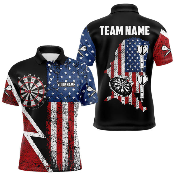 Maxcorners Personalized Grunge American Flag Men's Dart Shirts Custom Patriotic Darts Team Jersey Polo & 1/4 Zip TU3009