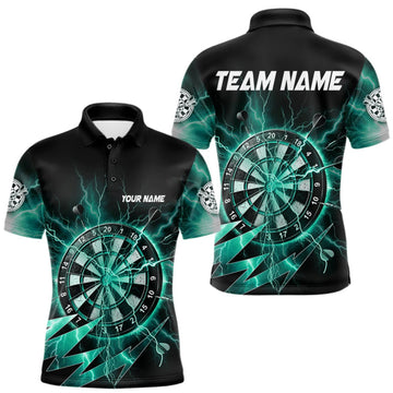 Maxcorners Personalized Teal Dartboard Thunder Storm Lightning Darts Shirts For Men Custom Darts Team Jersey LM2709