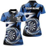 Maxcorners Funny Blue Swirling Darts Board Custom Dart Polo & 1/4 Zip For Women, Cool Darts Shirts Team Jerseys