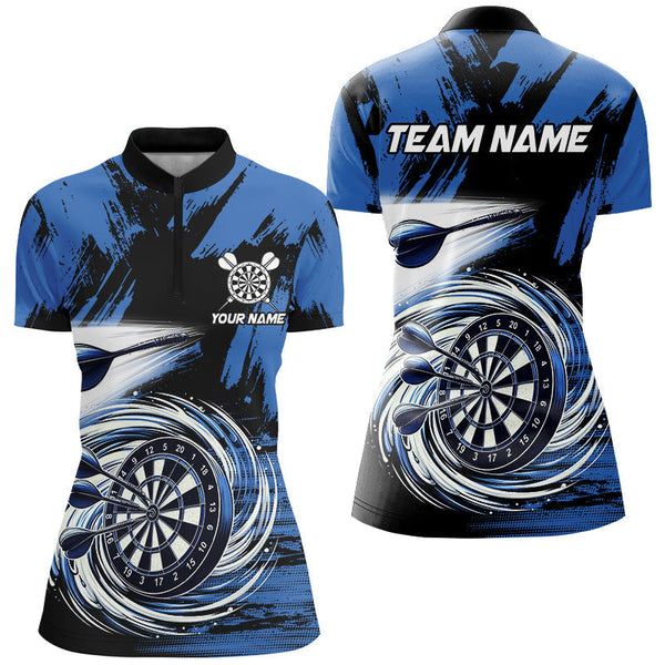 Maxcorners Funny Blue Swirling Darts Board Custom Dart Polo & 1/4 Zip For Women, Cool Darts Shirts Team Jerseys