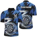 Maxcorners Funny Blue Swirling Darts Board Custom Dart Polo & 1/4 Zip For Men, Cool Darts Shirts Team Jerseys