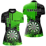 Maxcorners Black And Green Fire Darts Shirts For Women Custom Darts League Team Jerseys Darts Polo & 1/4 Zip