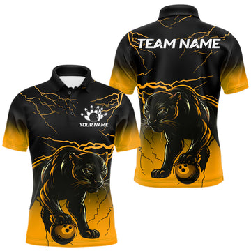 Maxcorners Black And Yellow Custom Thunder Lightning Panther Bowling Team Shirt For Men Bowling League Jersey