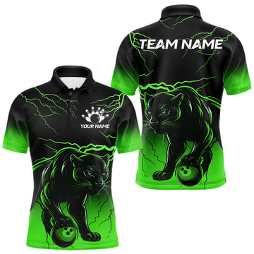 Maxcorners Black And Green Custom Thunder Lightning Panther Bowling Team Shirt For Men Bowling League Jersey