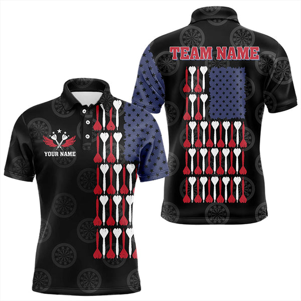 Maxcorners American Flag Black Darts Polo & Quarter Zip Shirt Custom Men Dart Shirts Patriotic Dart Jerseys