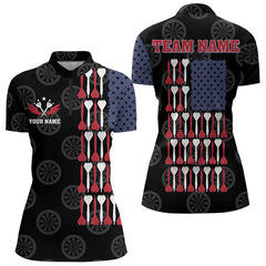 Maxcorners American Flag Black Darts Polo & Quarter Zip Shirt Custom Women Dart Shirts Patriotic Dart Jerseys