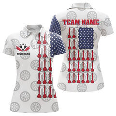Maxcorners American Flag White Darts Polo & Quarter Zip Shirt Custom Women Dart Shirts Patriotic Dart Jerseys