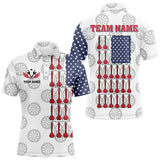 Maxcorners American Flag White Darts Polo & Quarter Zip Shirt Custom Men Dart Shirts Patriotic Dart Jerseys